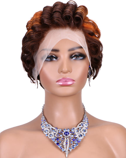 Pixie Cut Wig 13x4 lace Frontal wig ombre #4/350 ---JK06