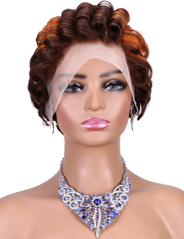 Pixie Cut Wig 13x4 lace Frontal wig ombre #4/350 ---JK06