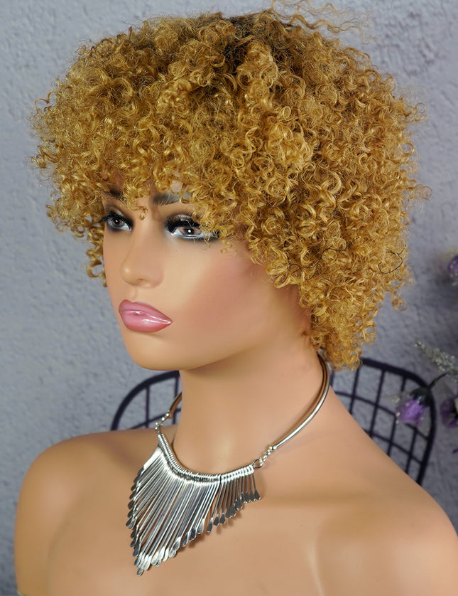 Machine made pixie cut wig--JK9037---#T1B/27