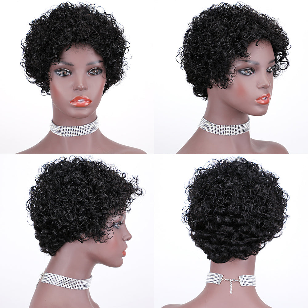 Machine made pixie cut wig--JK9091----#1B---RMB 66