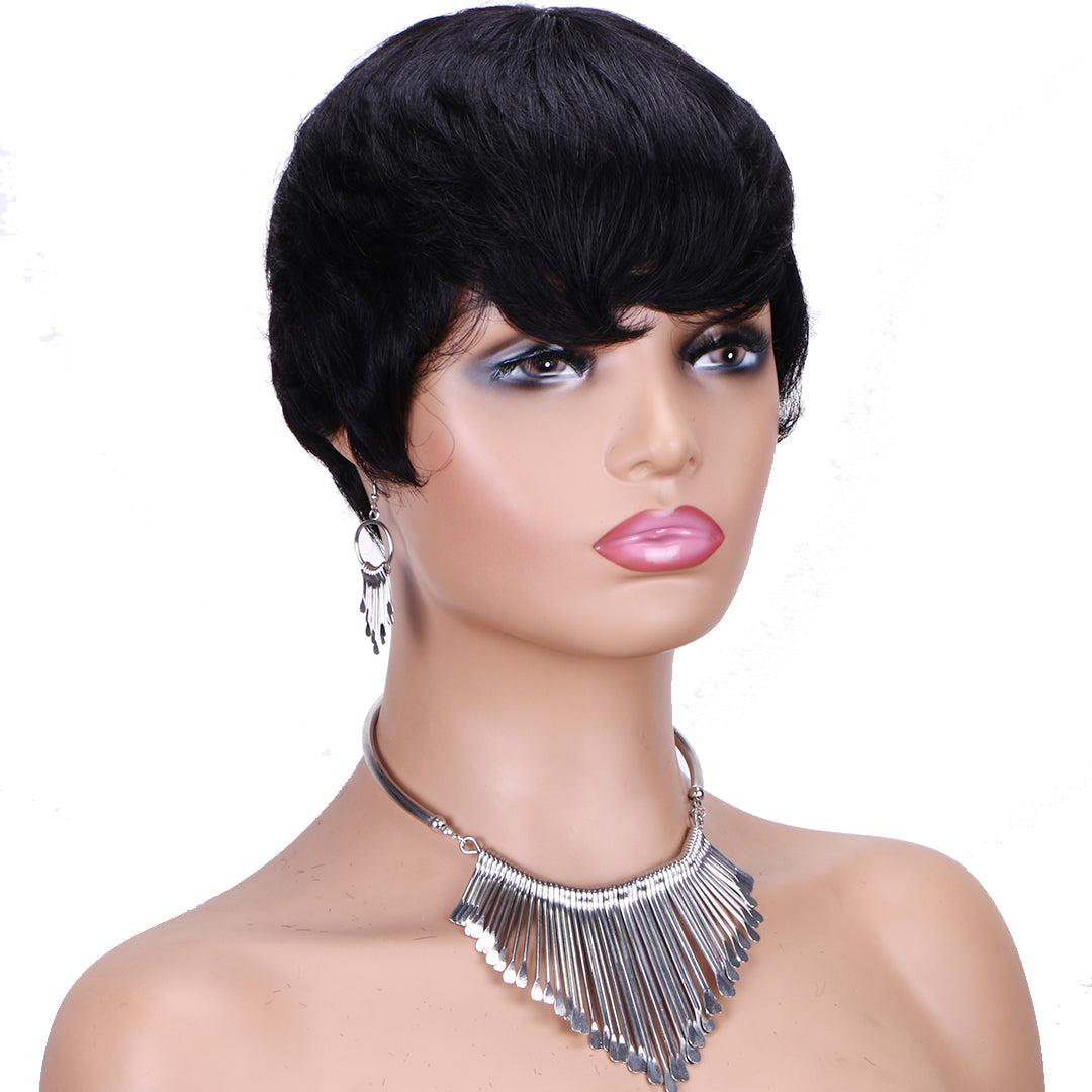 Machine made pixie cut wig--JK9047---#1B---RMB 50