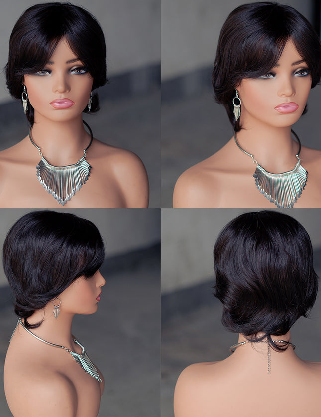 Machine made pixie cut wig---#1B ---JKF661---pay 1 get 2