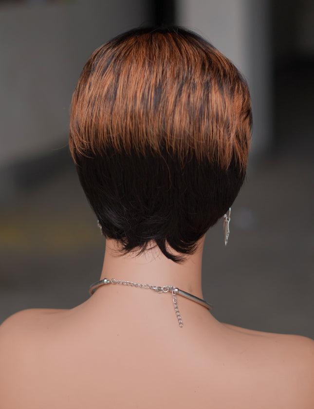 Machine made pixie cut wig---JK9069-#1B/30---pay 1 get 2