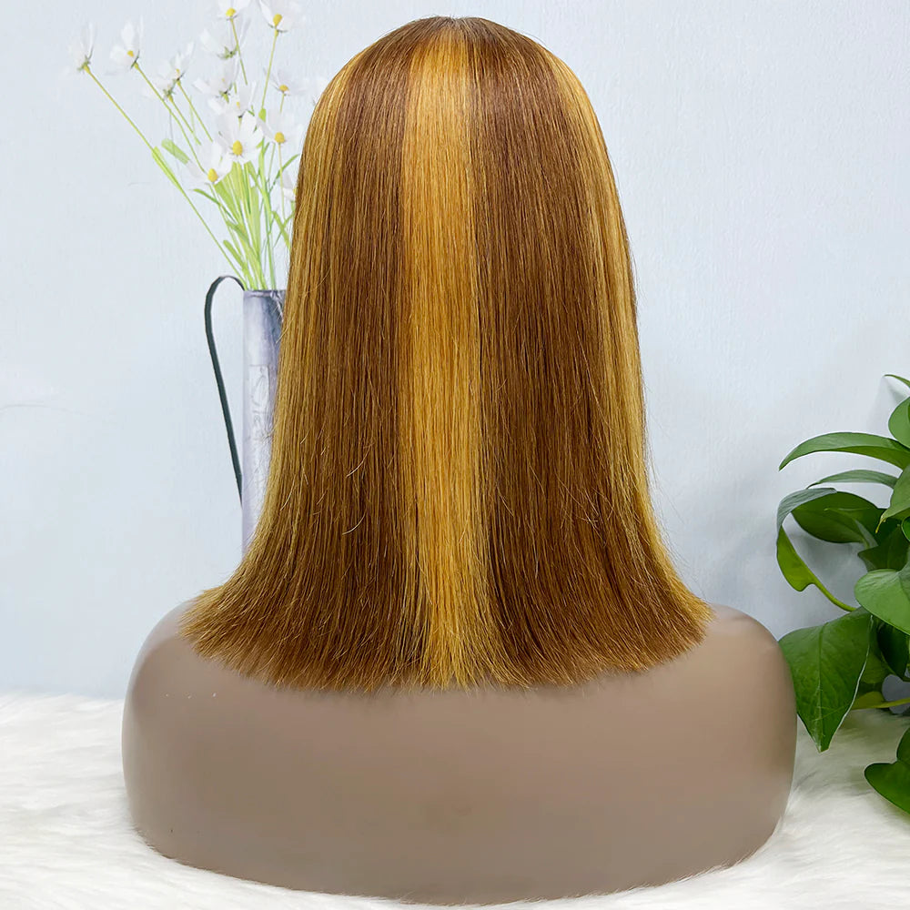 Straight -- #p427 color--full machine made wig with bang