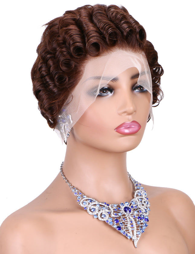 Pixie Cut Wig 13x4 lace Frontal ombre #4---JK06