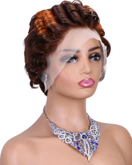 Pixie Cut Wig 13x4 lace Frontal wig ombre #4/350 ---JK06