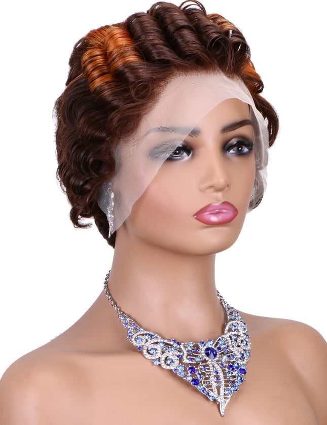 Pixie Cut Wig 13x4 lace Frontal wig ombre #4/350 ---JK06