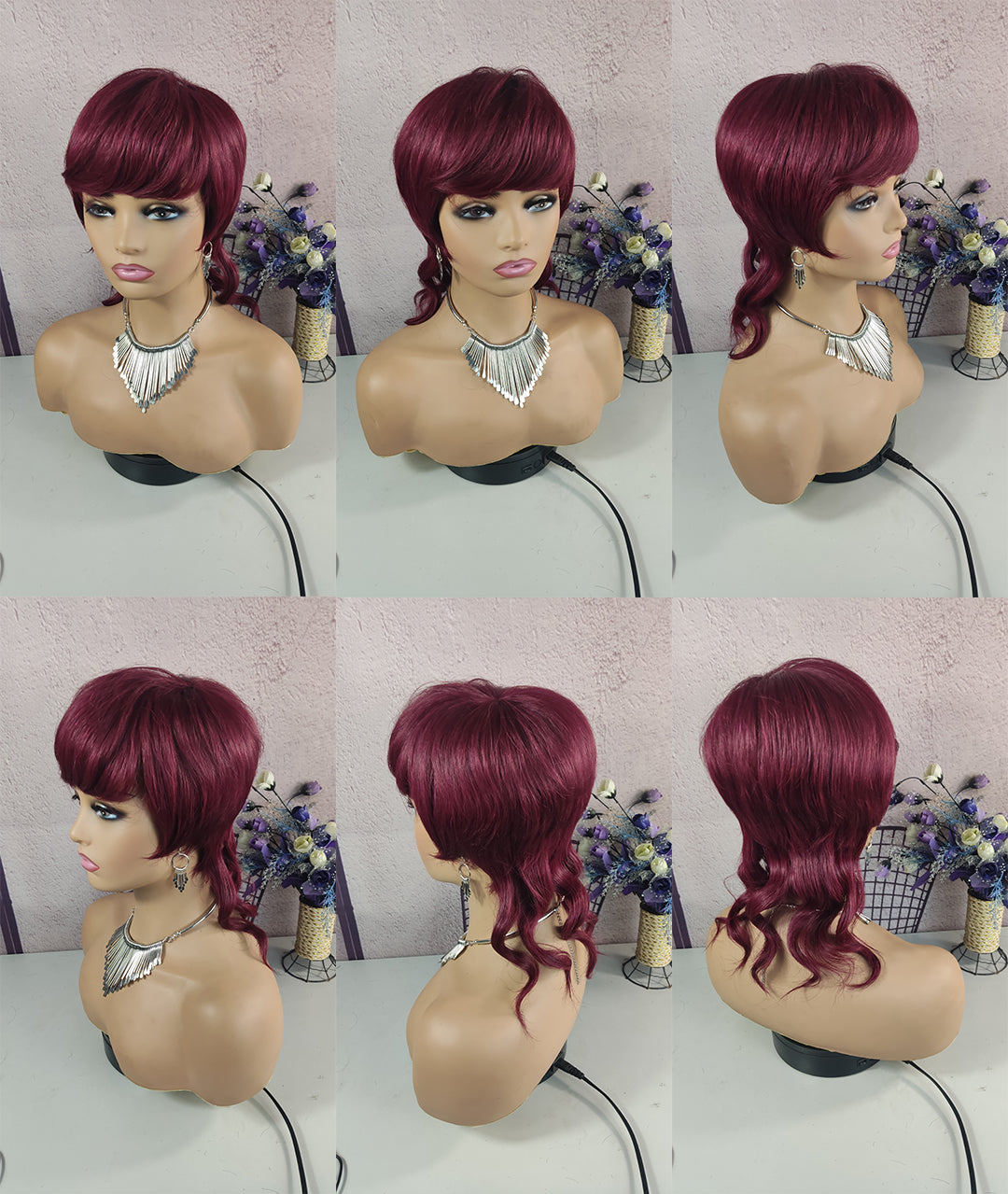 Machine made pixie cut wig---JKCX019-#99J---RMB 83