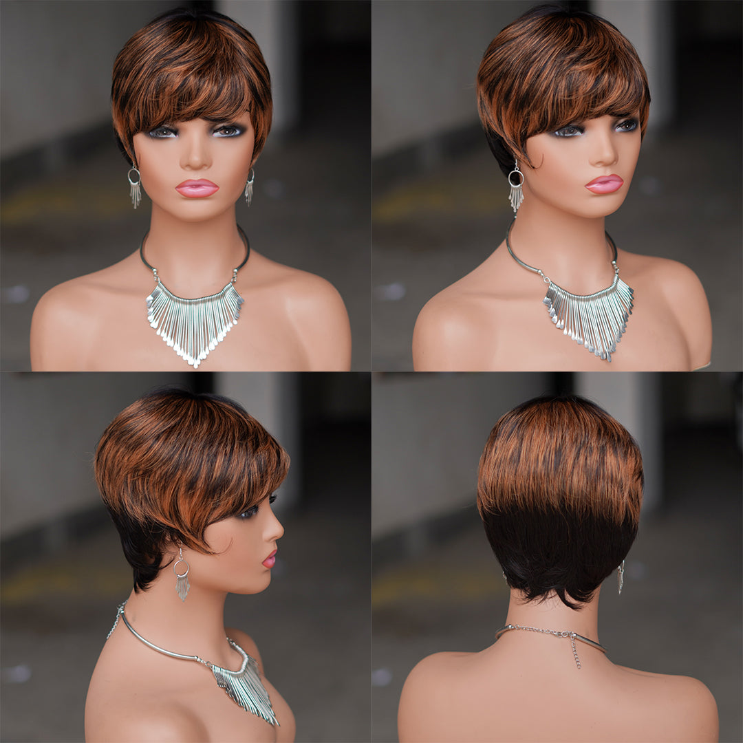 Machine made pixie cut wig---JK9069-#1B/30---RMB 45---65g