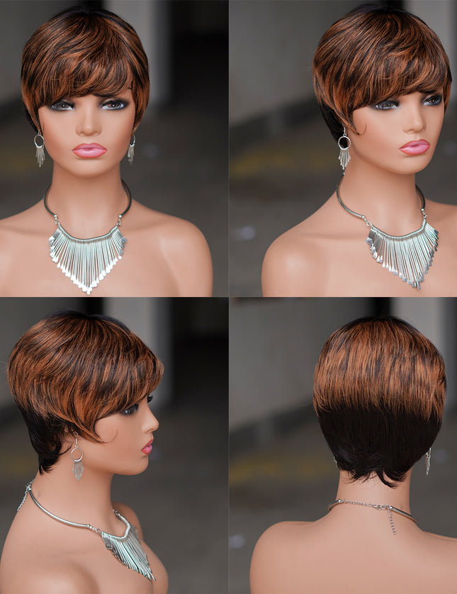 Machine made pixie cut wig---JK9069-#1B/30---pay 1 get 2