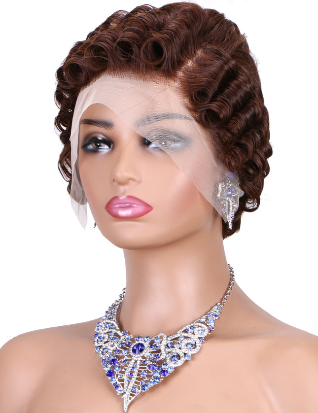 Pixie Cut Wig 13x4 lace Frontal ombre #4---JK06