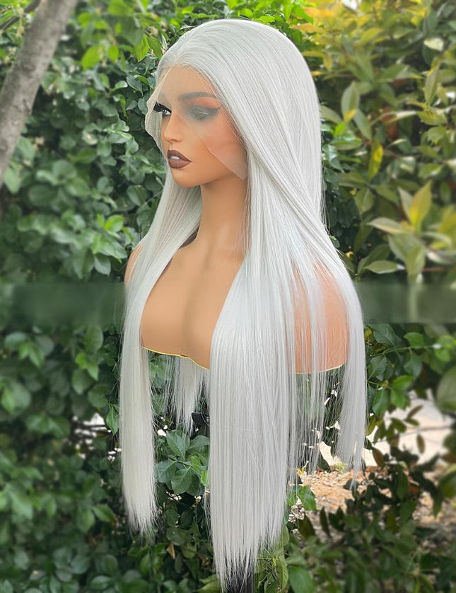 Synthetic lace frontal color wig straight---13*4---silver gray color--pay 1 get 2