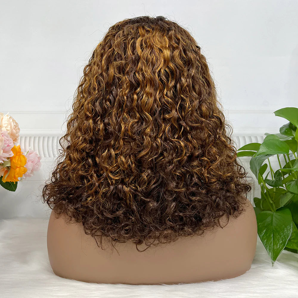 Pissy curl color #P430， 13x4 Lace Frontal wig 100% Virgin Human Hair Transparent  LACE Wig 180% density