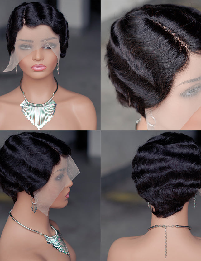 Pixie Cut Wig 13*4*1 lace part ---JK9012T-1B#