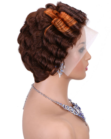 Pixie Cut Wig 13x4 lace Frontal wig ombre #4/350 ---JK06