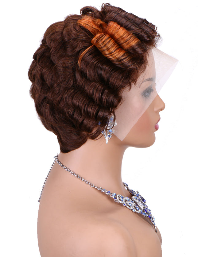 Pixie Cut Wig 13x4 lace Frontal wig ombre #4/350 ---JK06