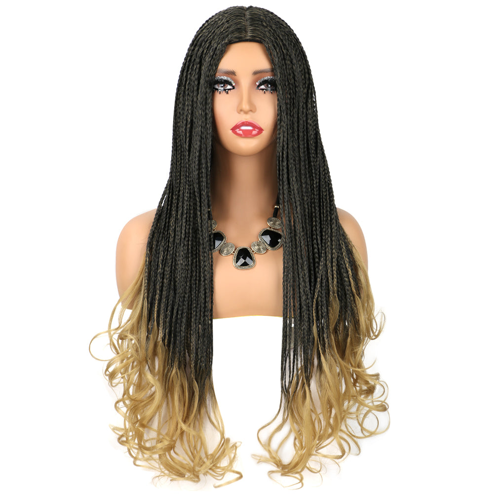 Synthetic wig Box Braided Wigs French Curl Three-Strand Braid Loose Tail-4