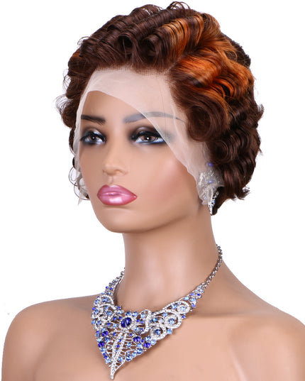 Pixie Cut Wig 13x4 lace Frontal wig ombre #4/350 ---JK06