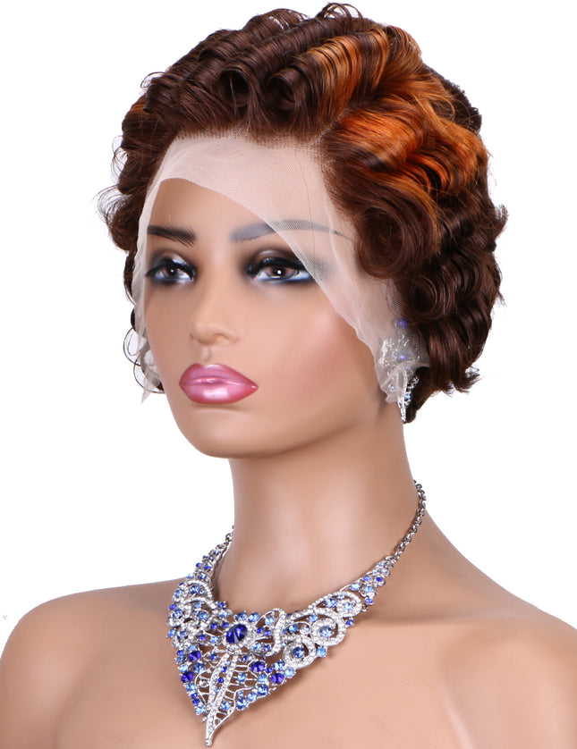 Pixie Cut Wig 13x4 lace Frontal wig ombre #4/350 ---JK06