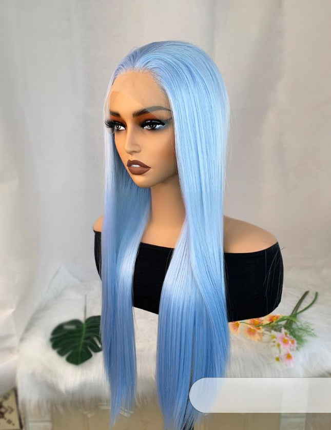 Synthetic lace frontal color wig straight---13*4---blue sky color--pay 1 get 2