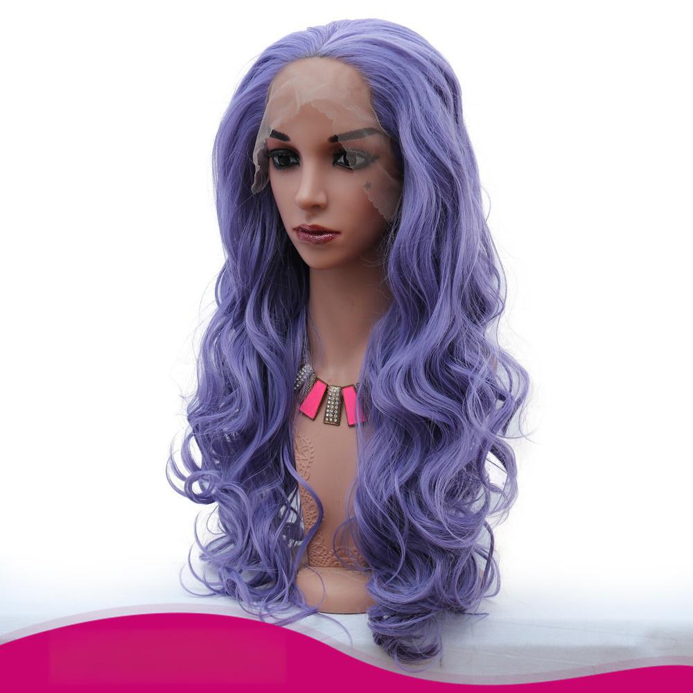 Fiber Blue purple long big wavy wig