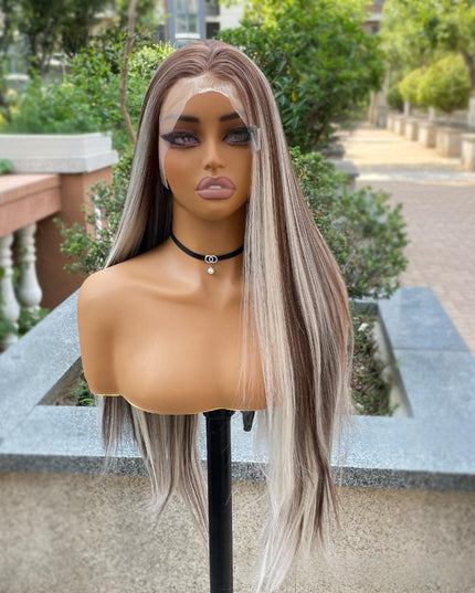 Synthetic lace frontal color wig straight---13*4---Blonde and Brown color---pay 1 get 2