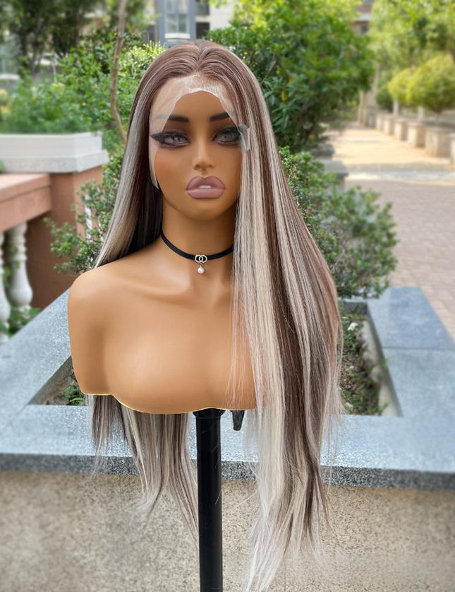 Synthetic lace frontal color wig straight---13*4---Blonde and Brown color---pay 1 get 2