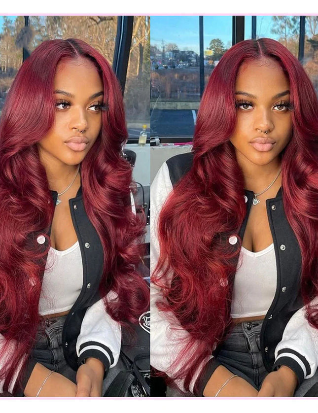 Body-wave burgundy Lace Frontal 13x4 Virgin Human Hair LACE Wig 15A