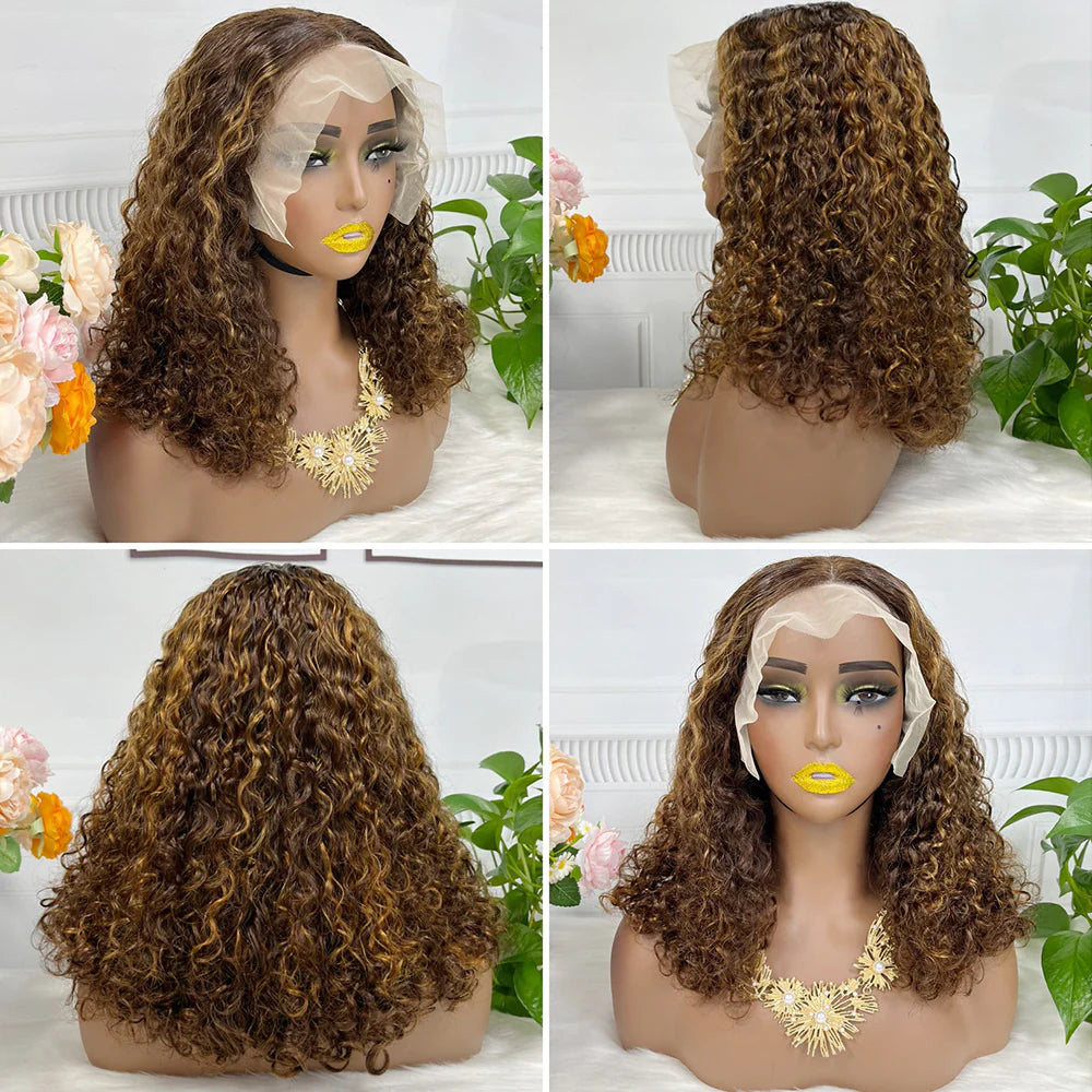 Pissy curl color #P430， 13x4 Lace Frontal wig 100% Virgin Human Hair Transparent  LACE Wig 180% density