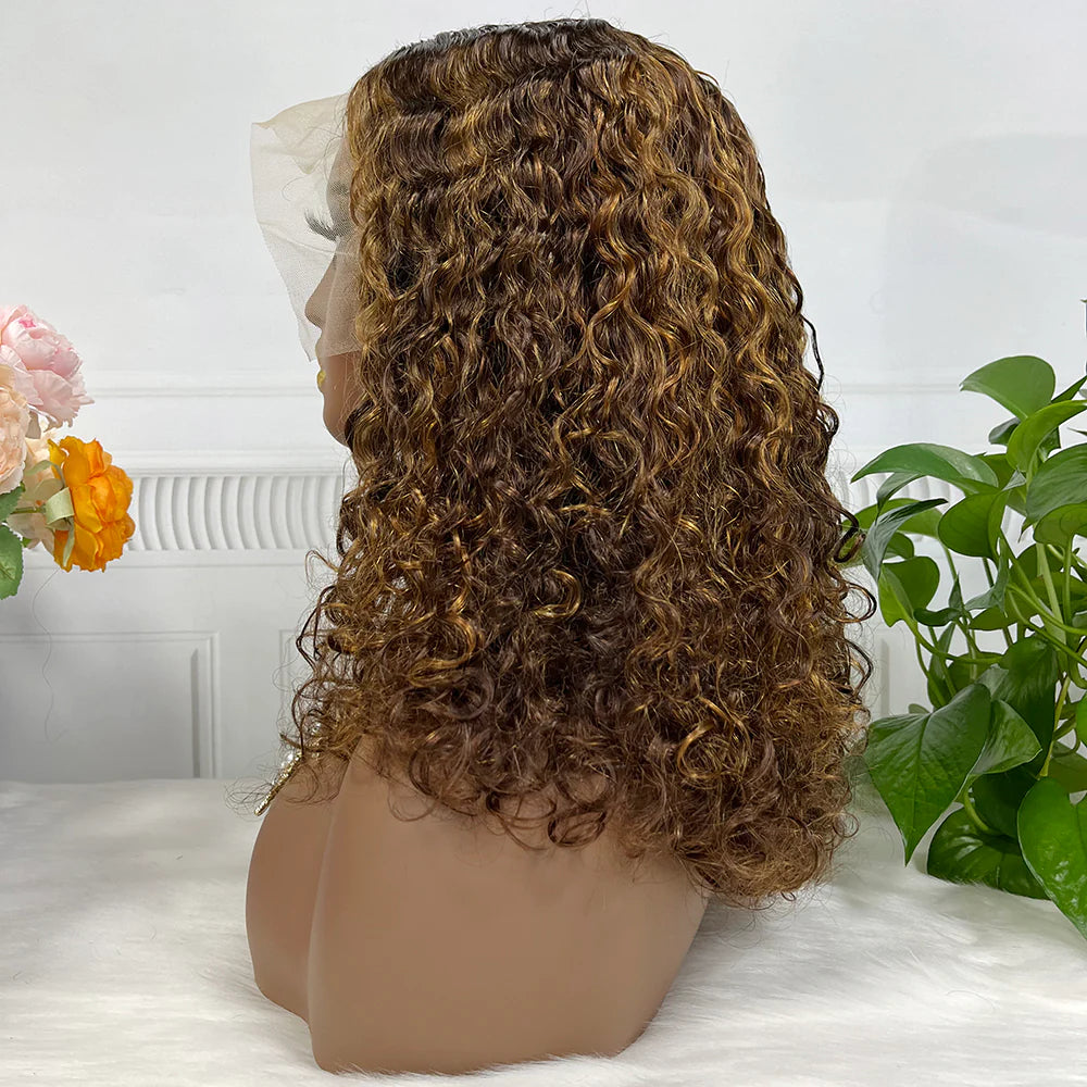 Pissy curl color #P430， 13x4 Lace Frontal wig 100% Virgin Human Hair Transparent  LACE Wig 180% density