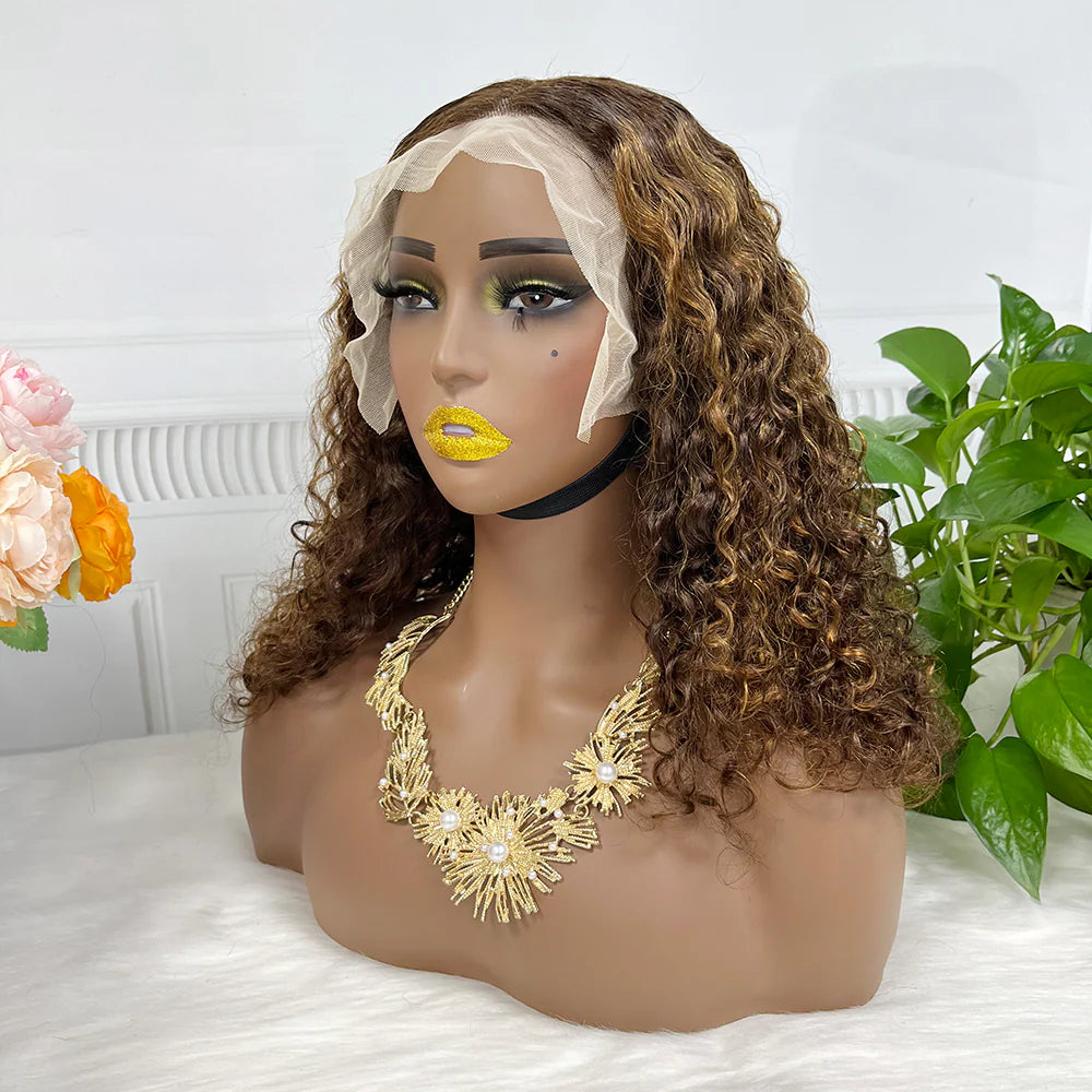 Pissy curl color #P430， 13x4 Lace Frontal wig 100% Virgin Human Hair Transparent  LACE Wig 180% density