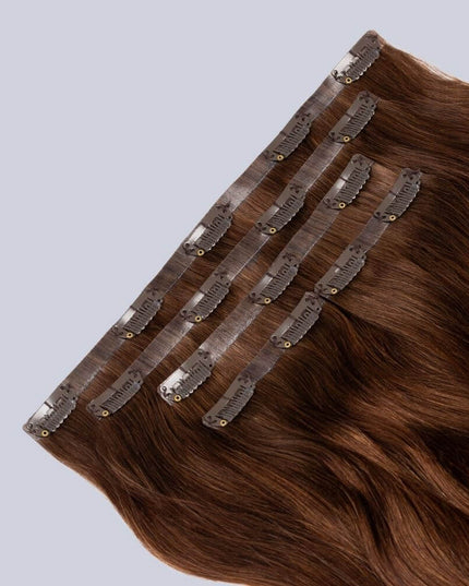 PU clip hair extensions--Medium brown color