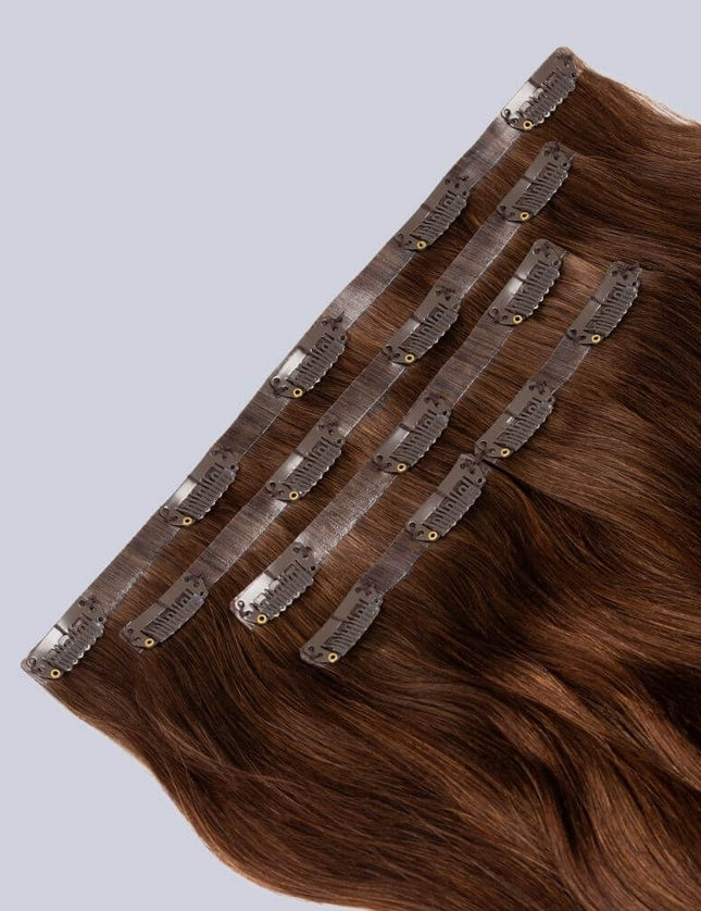 PU clip hair extensions--Medium brown color