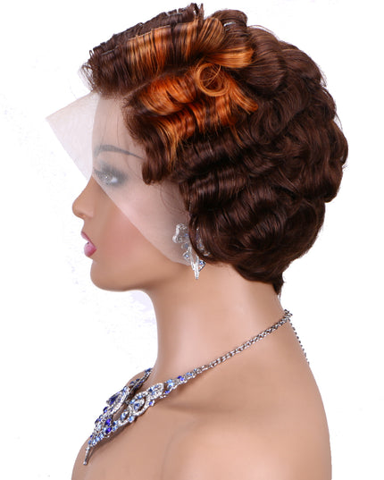 Pixie Cut Wig 13x4 lace Frontal wig ombre #4/350 ---JK06