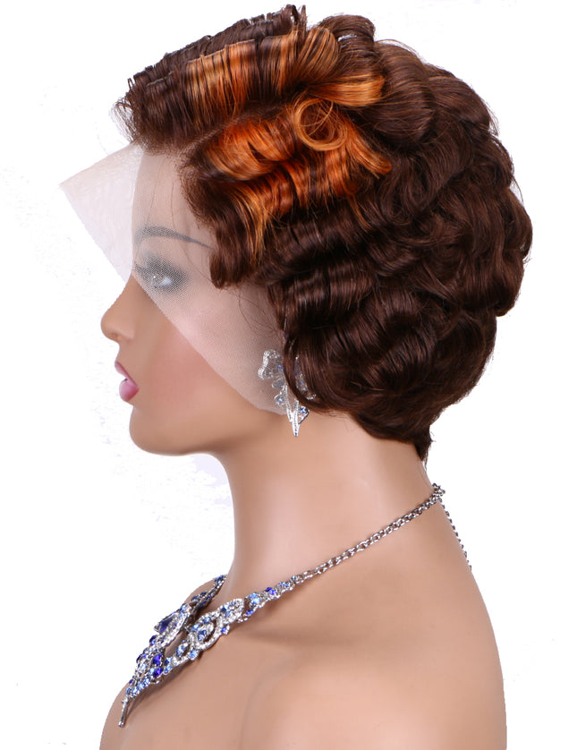 Pixie Cut Wig 13x4 lace Frontal wig ombre #4/350 ---JK06