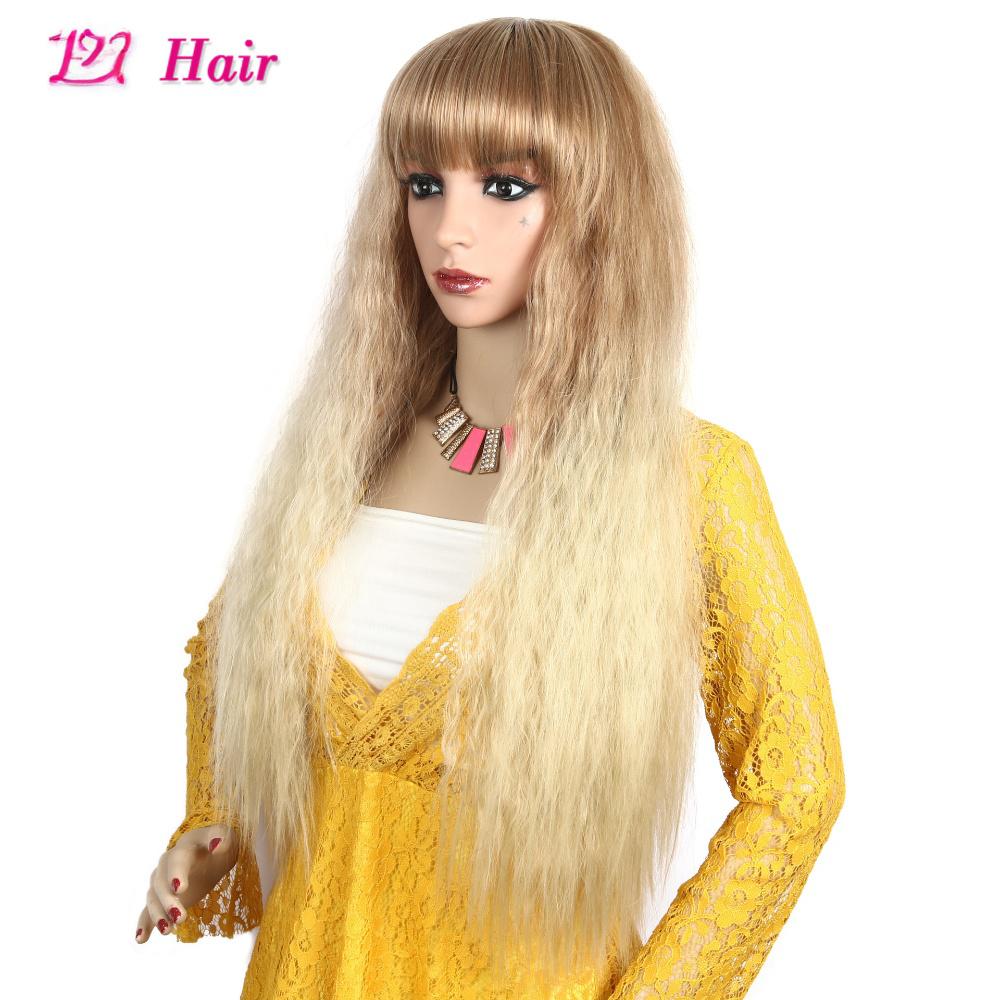Fiber blonde brown, straight bangs, fluffy corn perm wigs