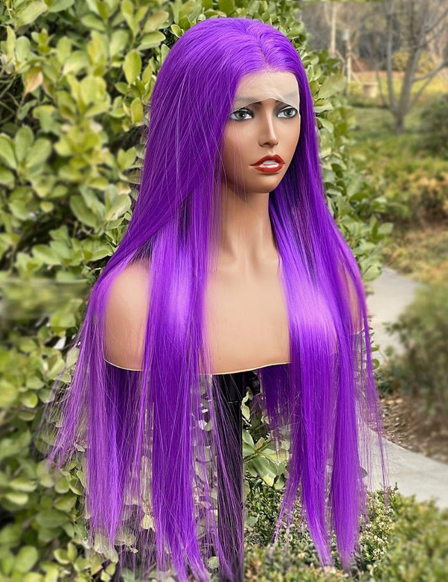 Synthetic lace frontal color wig straight---13*4---light purple color--pay 1 get 2