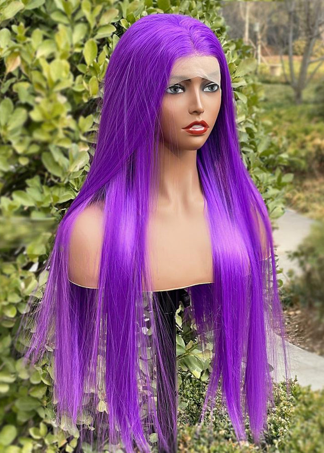 Synthetic lace frontal color wig straight---13*4---light purple color--Compre 1 leve 2