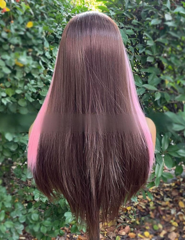 Synthetic lace frontal color wig straight---13*4---highlight pink and brown color--pay 1 get 2