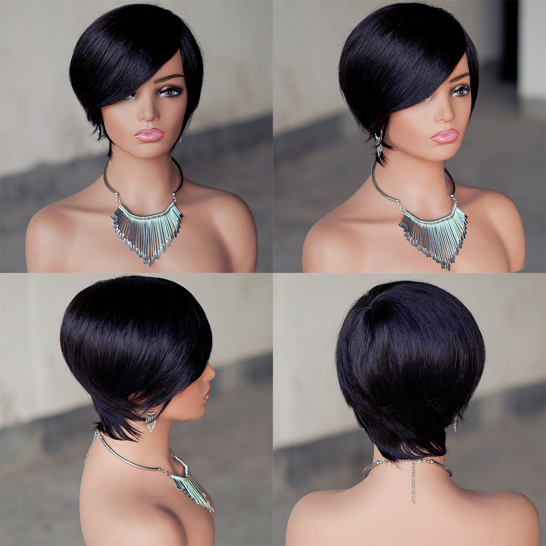 Machine made pixie cut wig---JK9188---#1B---RMB 64