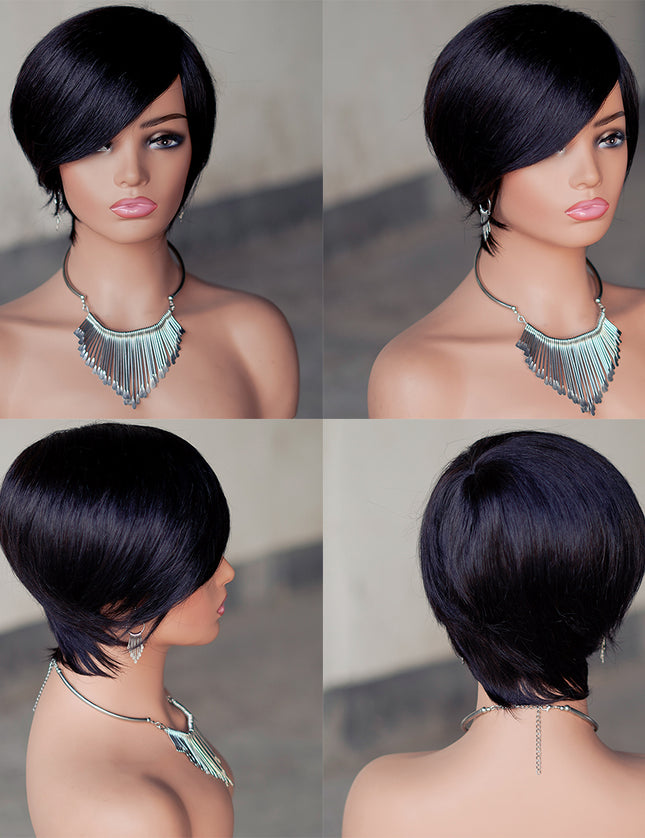 Machine made pixie cut wig---JK9188---#1B-pay 1 get 2