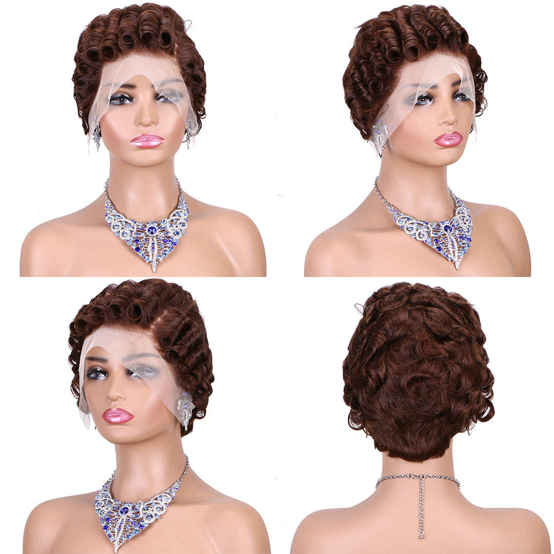 Pixie Cut Wig 13x4 lace Frontal ombre #4---JK804--RMB 160