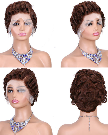 Pixie Cut Wig 13x4 lace Frontal ombre #4---JK06