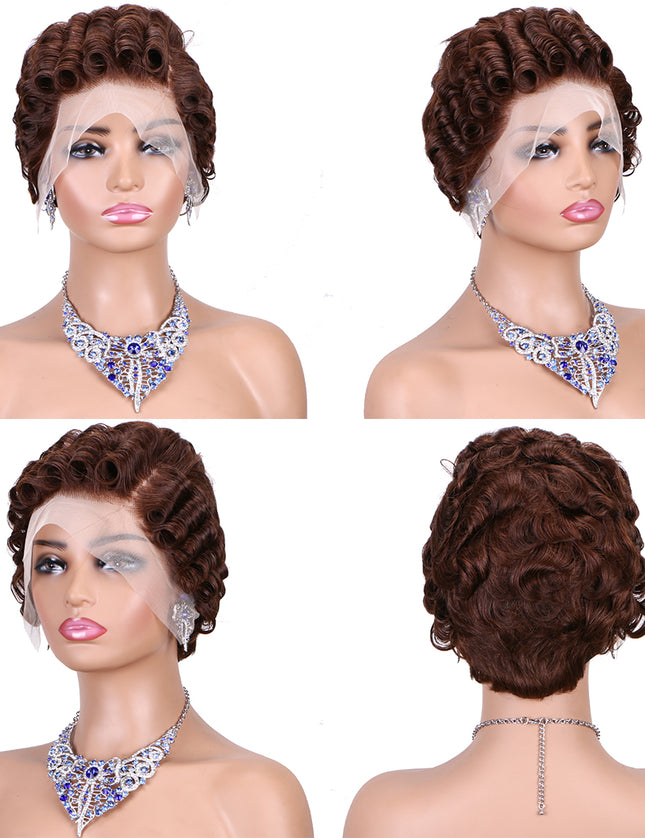 Pixie Cut Wig 13x4 lace Frontal ombre #4---JK06