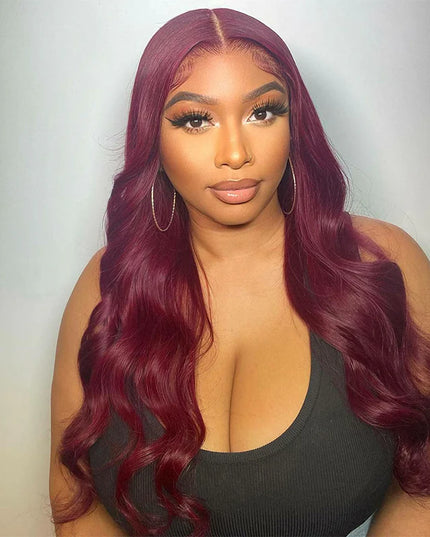 Body-wave burgundy Lace Frontal 13x4 Virgin Human Hair LACE Wig 15A