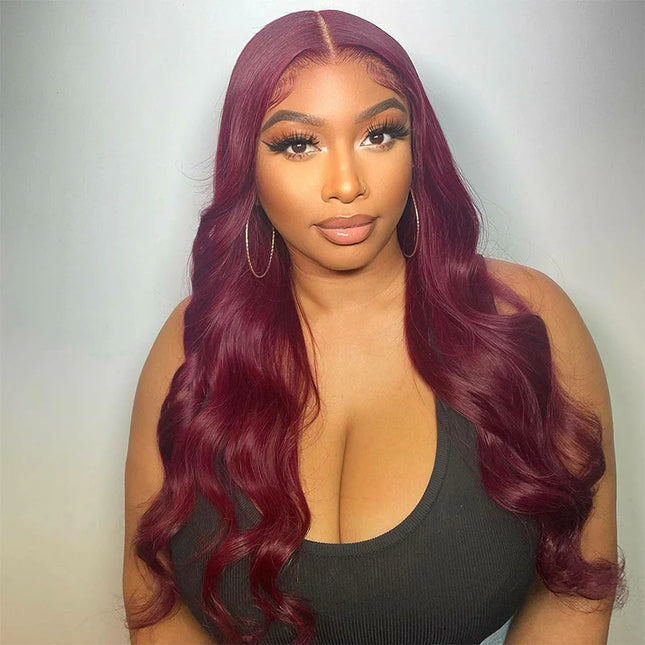 Body-wave burgundy Lace Frontal 13x4 Virgin Human Hair LACE Wig 15A