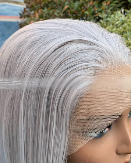 Synthetic lace frontal color wig straight---13*4---medium gray color---- pay 1 get 2