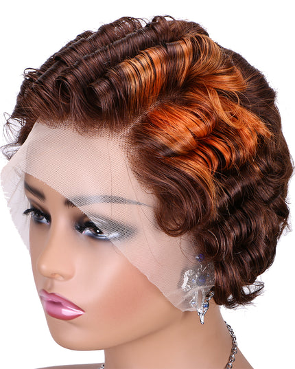 Pixie Cut Wig 13x4 lace Frontal wig ombre #4/350 ---JK06