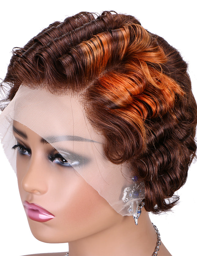Pixie Cut Wig 13x4 lace Frontal wig ombre #4/350 ---JK06