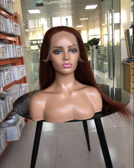 Kinky straight #33 reddish brown color lace Frontal 13x4 Virgin Human Hair Wig 15A
